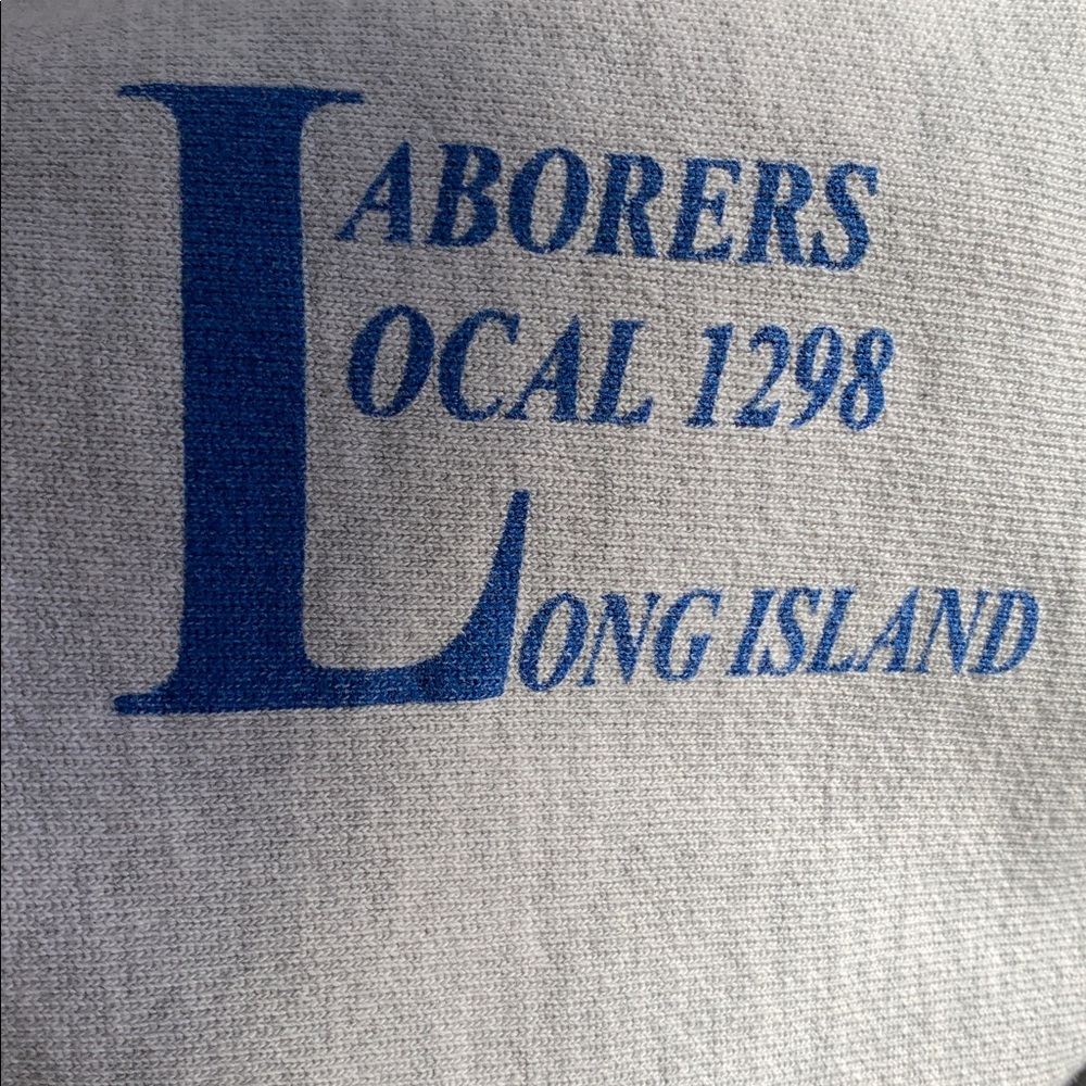 LI Union Laborer crewneck. Royal blue and Heather grey